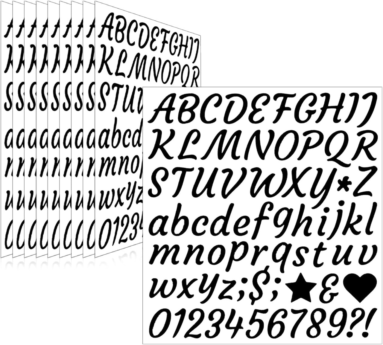 730 Pieces 10 Sheets Letter Stickers (Black) 8.46 x 7.85 x 0.2 inches